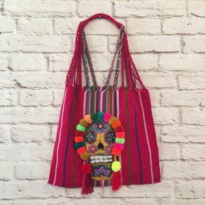 Handmade Embroidered Mexican Sugar Skull Tote Bag